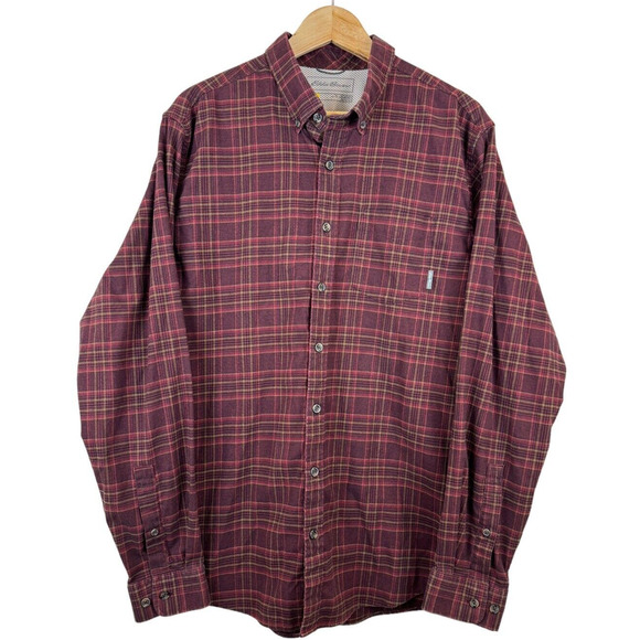 Eddie Bauer Travex Flannel Mens Size Large Tall LT Classic Fit Plaid‎ Shirt - Picture 1 of 5